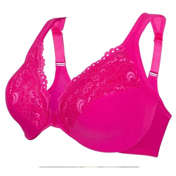 Glamorise Wonderwire bra front closure underwire hot pink sz 34B new WL277 - Picture 5 of 8